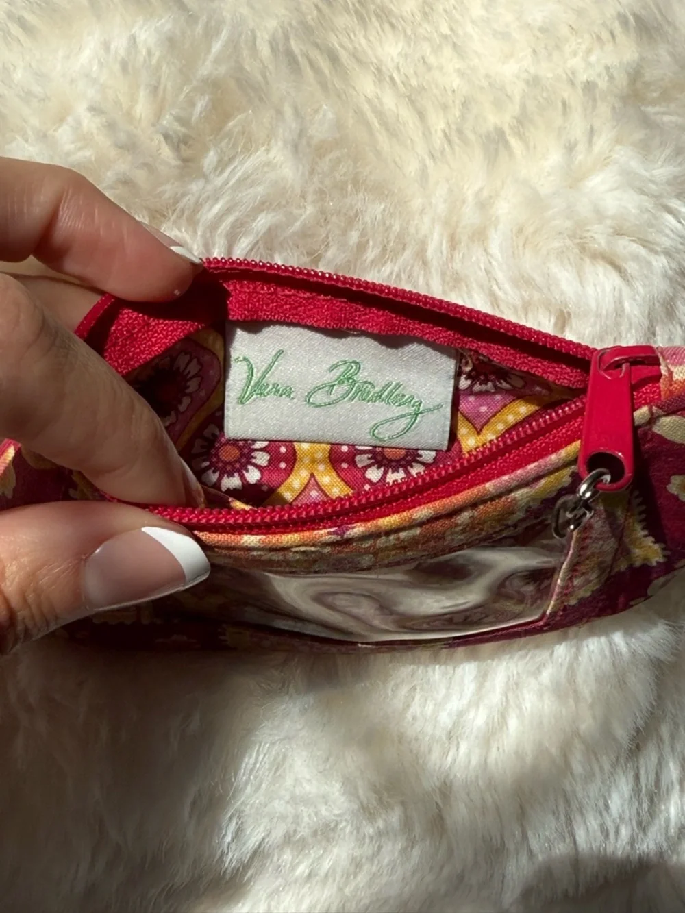 Vera Bradley Hot Pink Floral Zip mini wallet with Orange & Yellow Accents - Picture 4 of 4